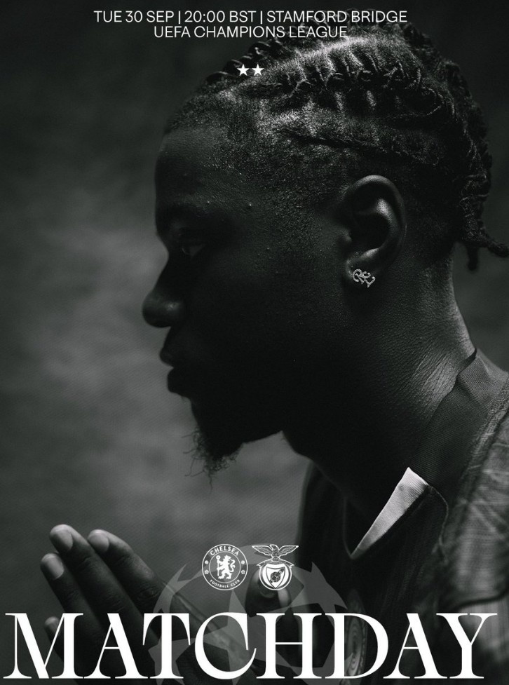 切尔西官方晒海报预热欧冠对本菲卡，伤愈复出的拉维亚出镜