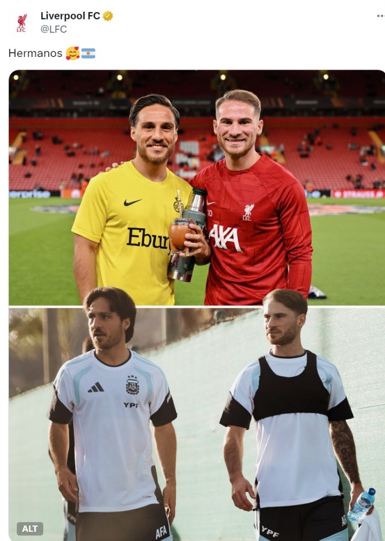 一起入选阿根廷国家队！利物浦社媒晒麦卡与哥哥合照：兄弟